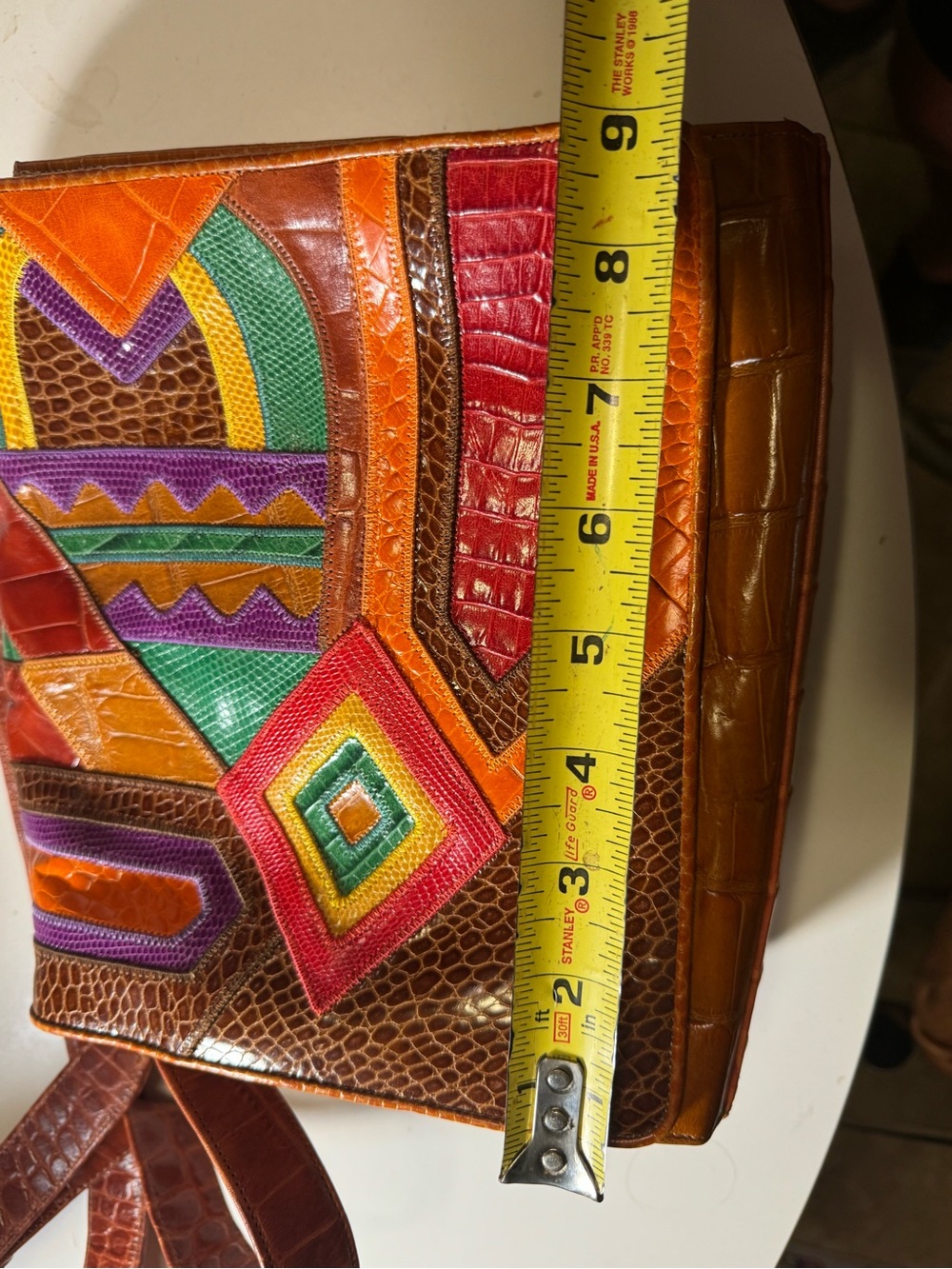 Bold Sharif Multicolor Geometric Patchwork Leather Crossbody Shoulder Bag Purse - Picture 9 of 11